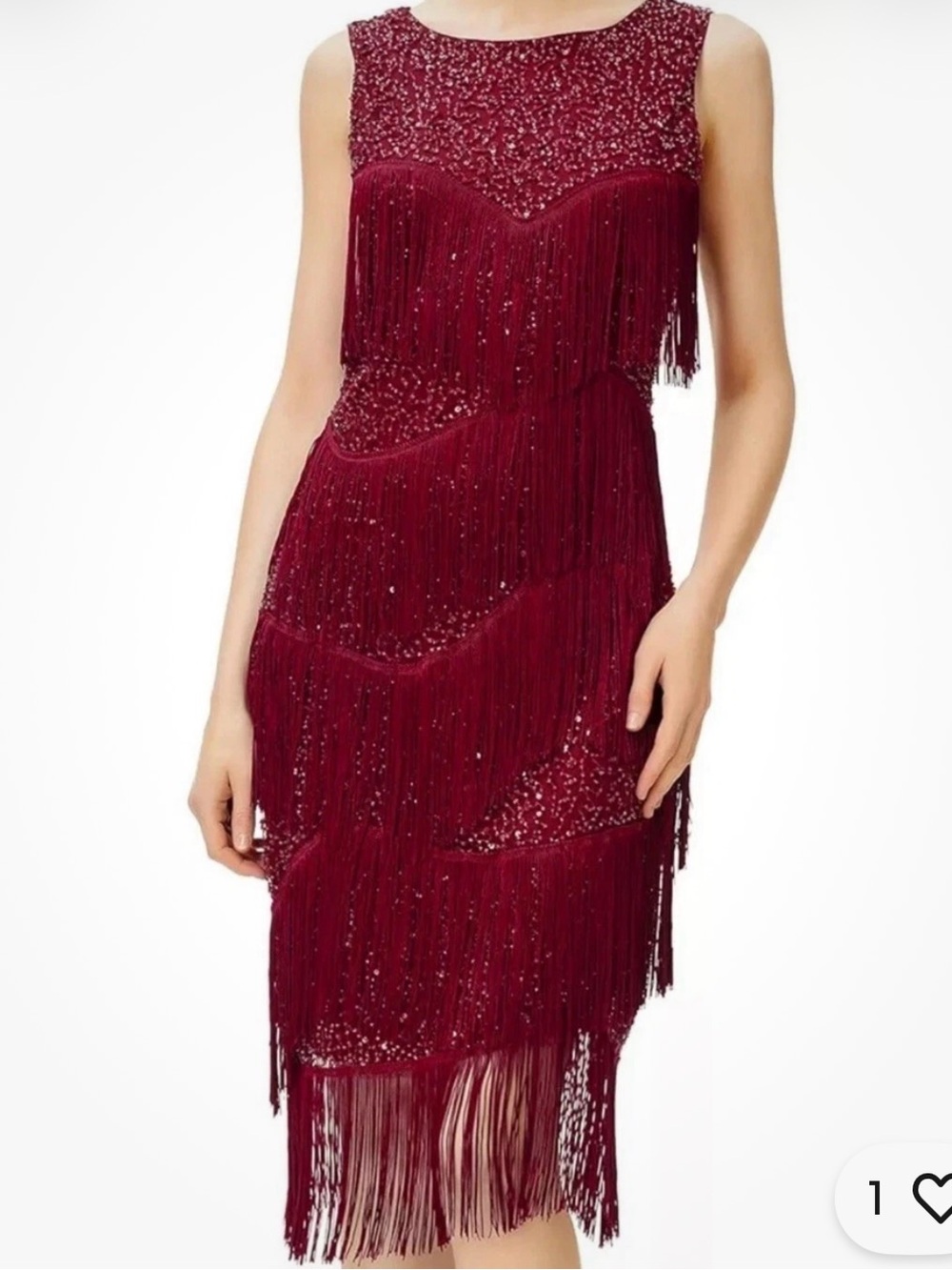 Babeyond Beaded Fringe Sleeveless Dress in Deep Wine 3XL